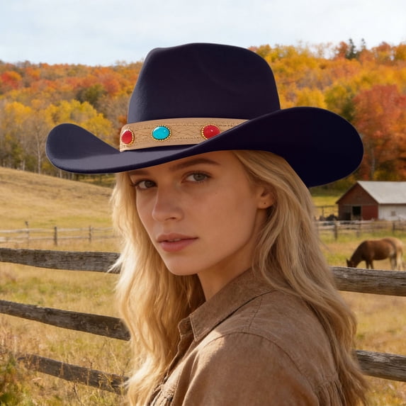Western Cowboy Hat for Everyday Wear - Classic Fedora Style for Home Leisure and Seasonal Fashion, Navy