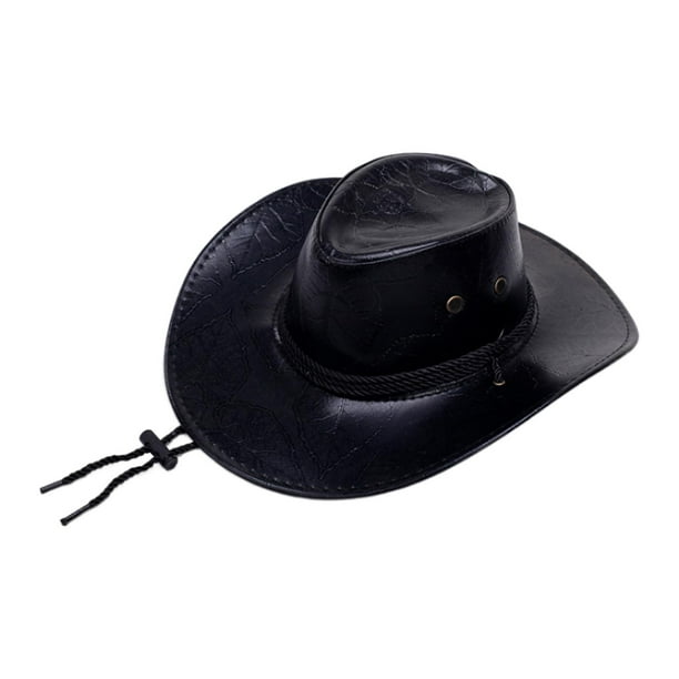 Western Cowboy Hat for Men Durable Pu Leather Hats Versatile Outdoor Sun Hat Black