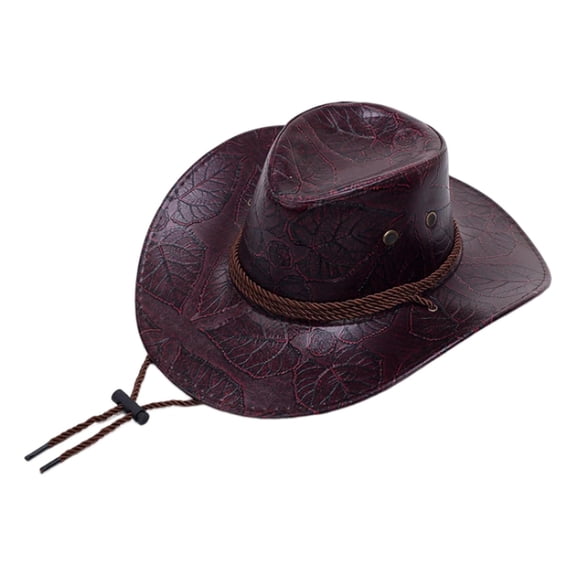 Western Cowboy Hat for Men Durable Pu Leather Hats Versatile Outdoor Sun Hat Brown