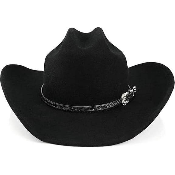 Western Cowboy Hat for Men Women Classic Fedora Hat Felt Cowgirls Hats with Two Decorative Bands