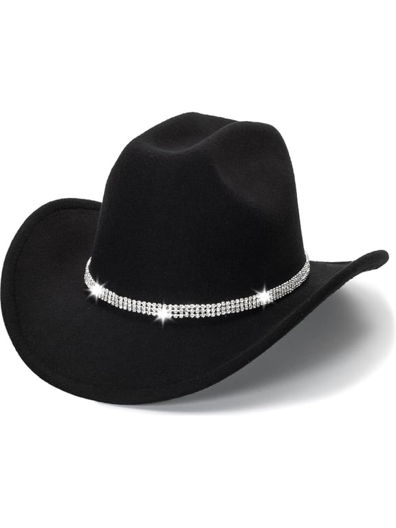 Western Cowboy Hat for Men Women Classic Fedora Hat with Buckle Belt ,Black