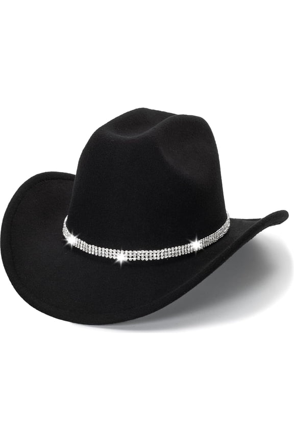 Western Cowboy Hat for Men Women Classic Fedora Hat with Buckle Belt ,Black