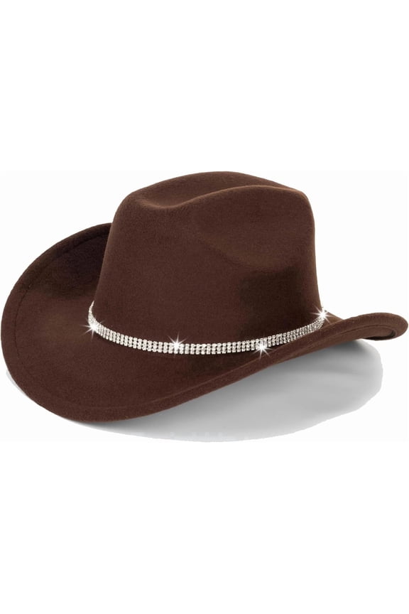 Western Cowboy Hat for Men Women Classic Fedora Hat with Buckle Belt ,Brown