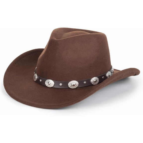 DOVACKA Western Cowboy Hat for Men Women Classic Fedora Hat with Buckle Belt ,Brown