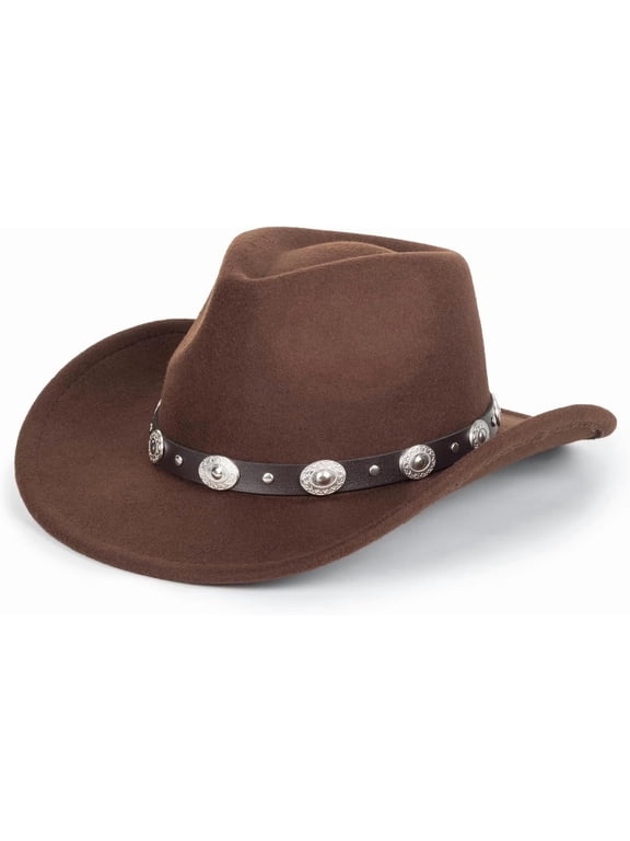 Western Cowboy Hat for Men Women Classic Fedora Hat with Buckle Belt ,Brown