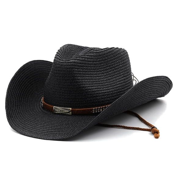 Western Cowboy Hat for Men Women Classic Roll Up Fedora Hat with Buckle Belt(Black)