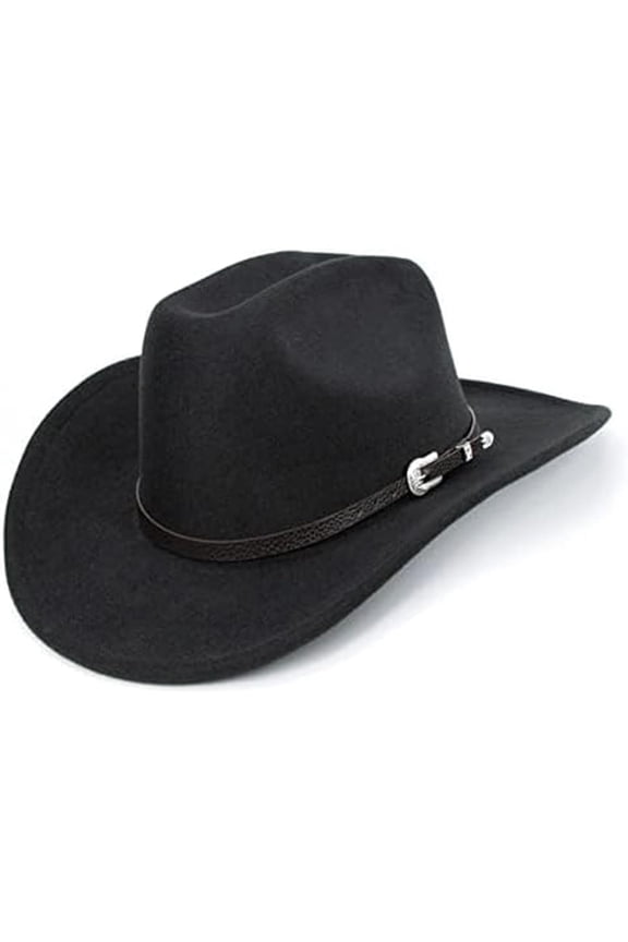 Western Cowboy Hat for Men Women Classic Roll Up Fedora Hat with Buckle Belt(Size:M)