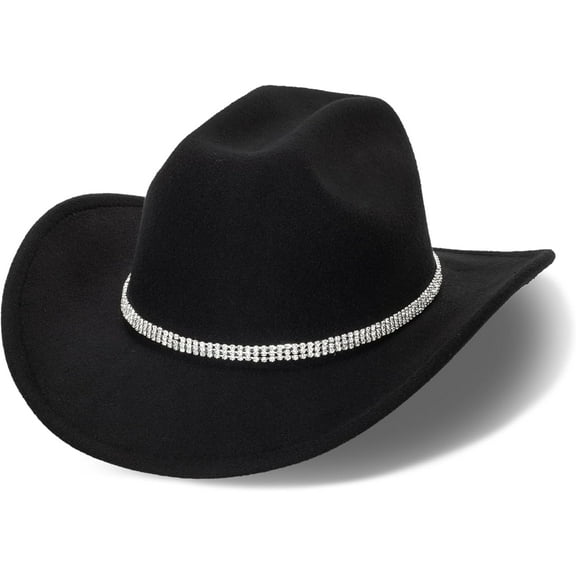 Western Cowboy Hat for Men Women Classic Roll Up Fedora Hat with Buckle Belt(Size:M)