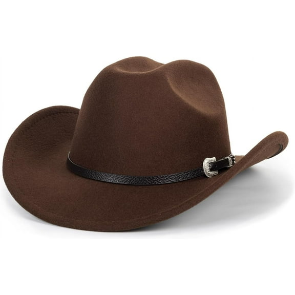Western Cowboy Hat for Men Women Classic Roll Up Fedora Hat with Buckle Belt(Size:S-M)