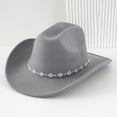 thumbnail image 1 of Western Cowboy Hat for Men Women Rhinestone Fedora with Curved Brim Bohemian Style Fashion Accessory, Grey, 1 of 3