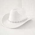 thumbnail image 1 of Western Cowboy Hat for Men Women Rhinestone Fedora with Curved Brim Bohemian Style Fashion Accessory, White, 1 of 3