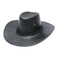 thumbnail image 1 of Hontri Western Cowboy Hat for Men Women Vintage Leather Wide Brim Sun Protection Hat with Rope Band ( Q1-Black), Adult Printed Sun Protection Fashion Western, 1 of 2