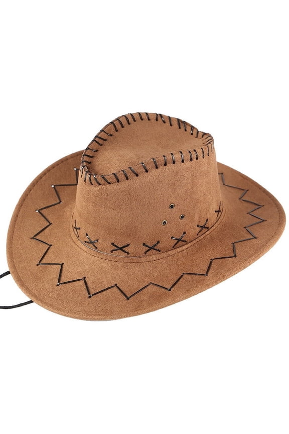 Western Cowboy Hat for Men Women Vintage Leather Wide Brim Sun Protection Hat with Rope Band ( Q3-Khaki), Unisex Adult West Cowboy Hat Mongolian Hat