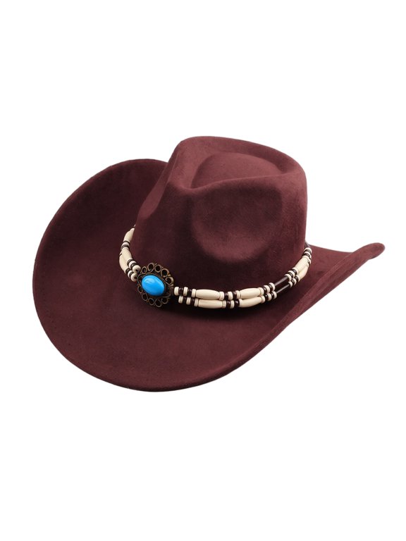 Western Cowboy Hat for Men and Women Wide Brim Felt Cowboy Ranch Hat with Decorative Jewelry