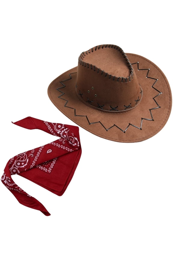 Unisex Cowboy Hat & Bandana Set - Western Costume Hat for Parties & Cosplay