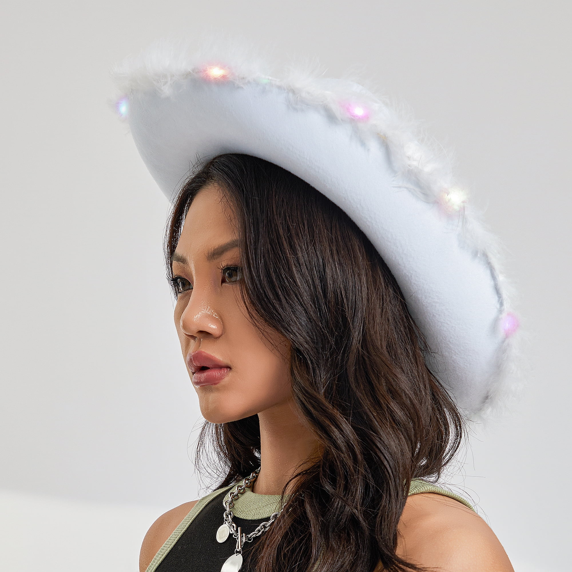 Felt Cowboy Hat For Women Fluffy Feather Trim Disco Cowgirl Hat Womens  Adult Gift