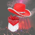 thumbnail image 1 of Western Cowboy Hat with Fringed Bandana Set Summer Beach Cowgirl Hat Sequin Sunhat Party Hat for Carnival West Party Costume Dress Accessory Red, 1 of 10