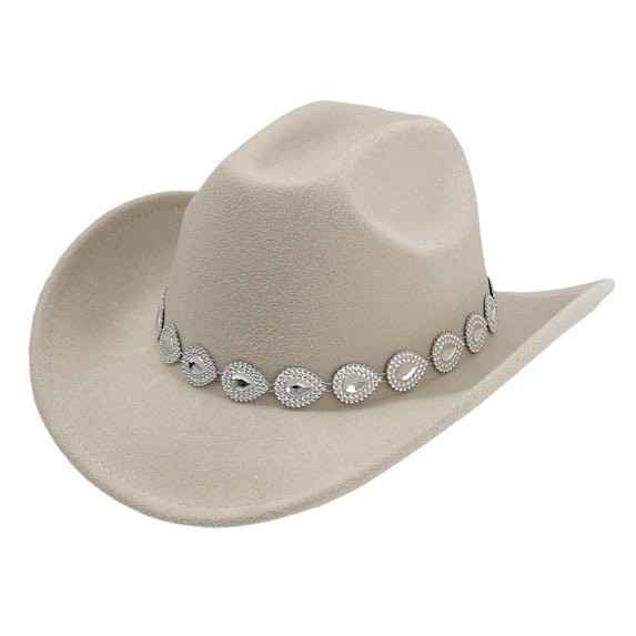 Western Cowboy Hat with Metal Drop Gemstone Band, Unisex Party Fedora, Stylish Event Headwear