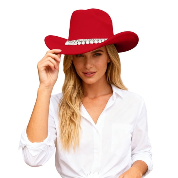 Western Cowboy Hat with Rhinestone Band, Elegant Wide Brim Headwear, Fashionable Outdoor Event Accessory
