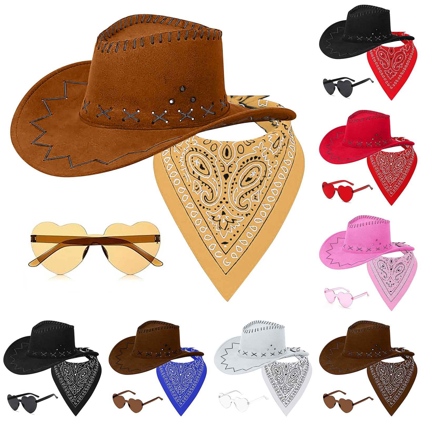 Western Cowboy Hat with Scarf and Glasses Three Piece Accessory Set ...