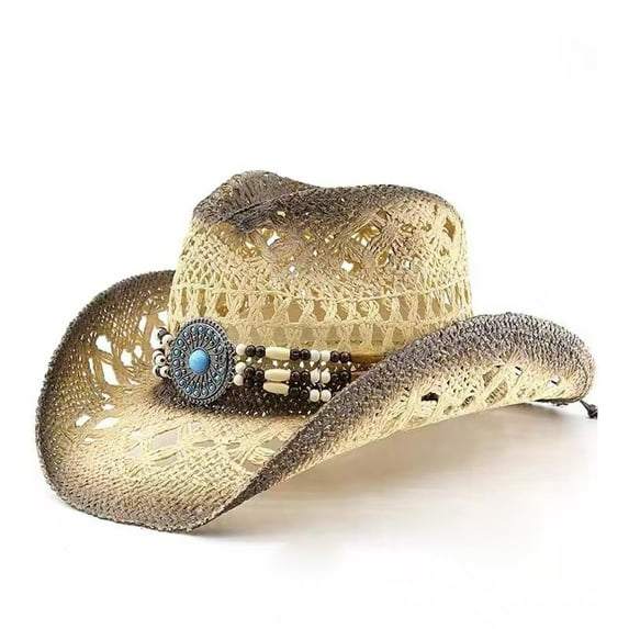 Western Cowboy Hats For Men And Women Travel All The Beach Sun Hats Retro Fashion Large Eaves Curved Edge Hard Straw Hats