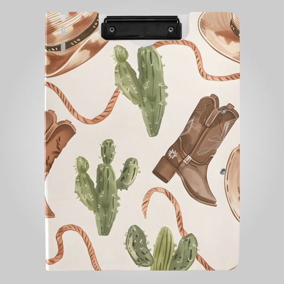 Western Cowboy Hats Ropes Boots Cactus Foldable Binder Folder Clipboard with Pen Slot Double Clips A4 Size File Storage