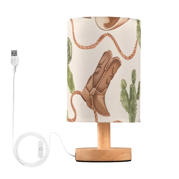 Western Cowboy Hats Ropes Boots Cactus Table Lamp with USB Port LED Warm Light Lamp Night Light Home Decor