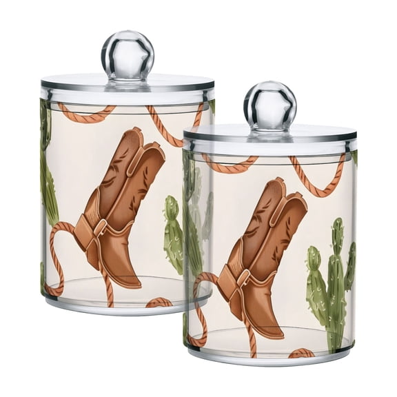 Western Cowboy Hats Ropes Boots Cactus Translucent Plastic Cans Storage Canisters with Lid Set of 2