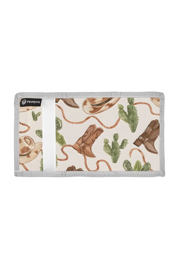 Western Cowboy Hats Ropes Boots Cactus Trifold Wallets Card Holders Coin Pockets with Lanyards Portable Unisex