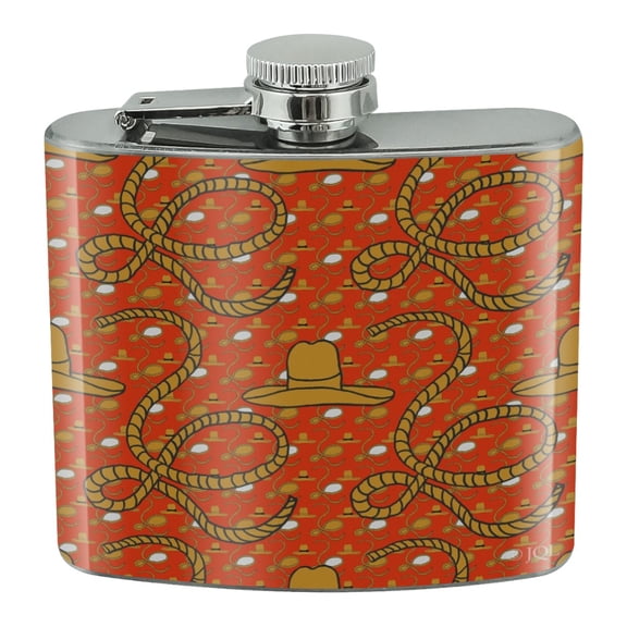 Western Cowboy Hats and Roping Pattern Stainless Steel 5oz Hip Drink Kidney Flask