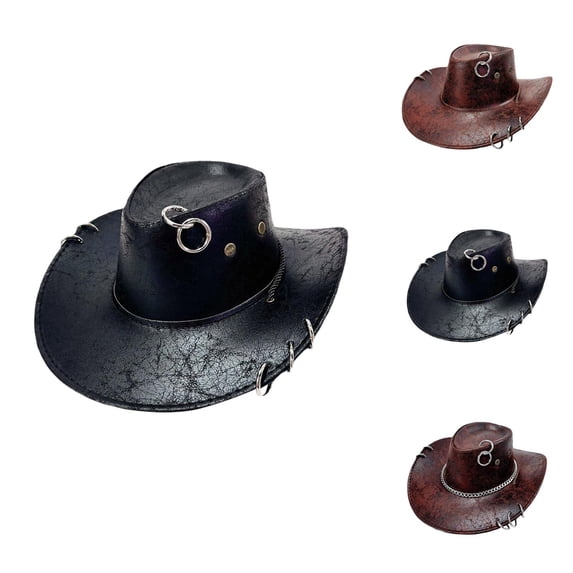 Western Cowboy Hats for Men Women Pu Leather Casual Wide Brim Sun Hats Cowgirl Hat