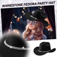 thumbnail image 1 of Western Cowboy Hats for Women Classic Felt Wide Brim Fedora Hat with Belt Buckle Retro Panama Hat Unisex Rolled up Cap Black One Size, 1 of 7