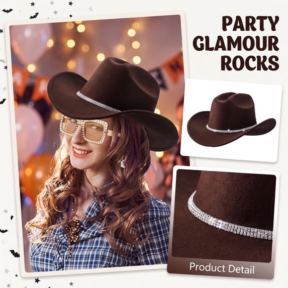 Western Cowboy Hats for Women Classic Felt Wide Brim Fedora Hat with Belt Buckle Retro Panama Hat Unisex Rolled up Cap Brown One Size