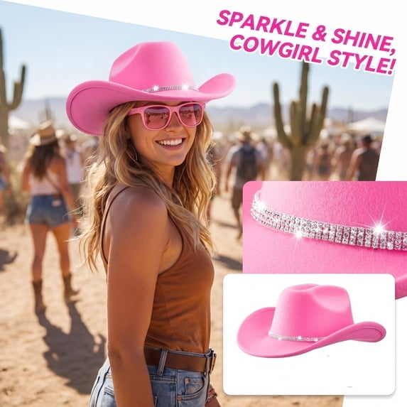 Western Cowboy Hats for Women Classic Felt Wide Brim Fedora Hat with Belt Buckle Retro Panama Hat Unisex Rolled up Cap Pink One Size