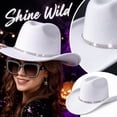 thumbnail image 1 of Western Cowboy Hats for Women Classic Felt Wide Brim Fedora Hat with Belt Buckle Retro Panama Hat Unisex Rolled up Cap White One Size, 1 of 7