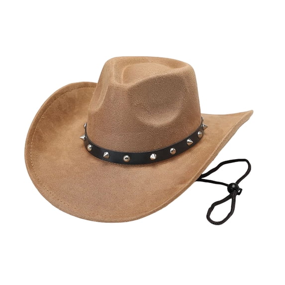 Western Cowboy Hats with Adjustable Windproof Rope for Women and Men, Unisex Big Wide Brim Hats for Cowboys and Cowgirls, Khaki