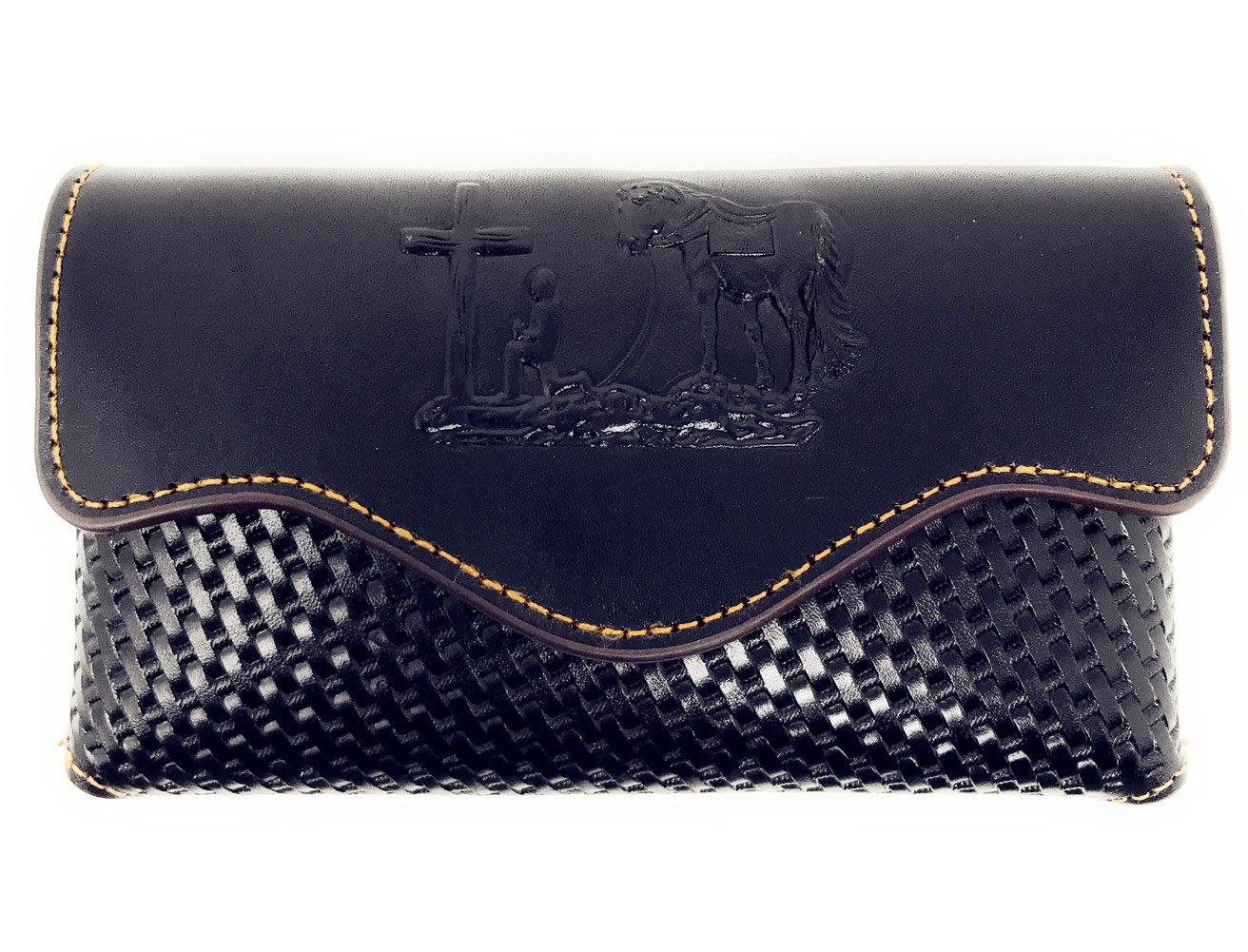 Étui Ceinture En Cuir Montana West Pour Petit Téléphone - Thème Cowboy Priant, Marron, Universel