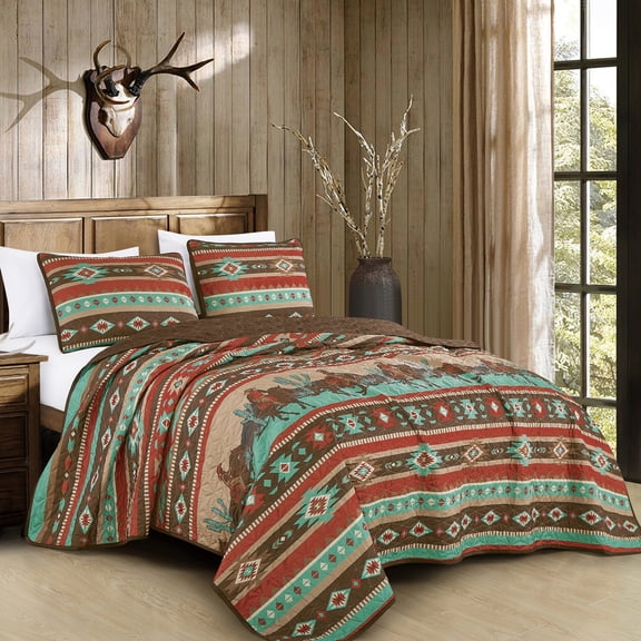 Western Cowboy Horse Bedspread - Quilt Set Queen