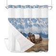thumbnail image 1 of Western Cowboy Horse No Hook Shower Curtain with Snap in Liner Grassland Snow Mountain Nature Scenery Waterproof Bathroom Shower Curtain with See Through Top Window for Bathtub 72" x 72", 1 of 9