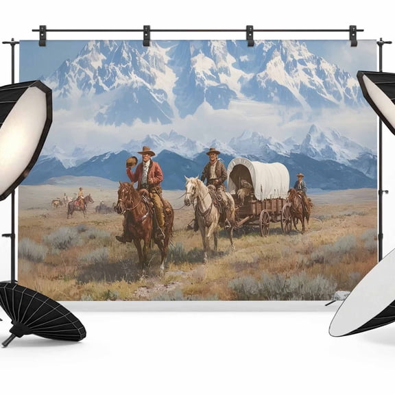 Western Cowboy Horse Photography Backdrop 7x5FT, Grassland Snow Mountain Nature Scenery Photo Backdrops, Background for Photography Studio Photo Studio Background, Back Drop for Photoshoot