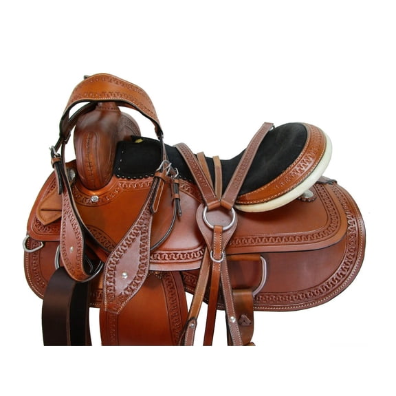 Western Cowboy Horse Saddle 15 16 17 18 Inch Leather Saddle Tack Set for Barrel Racing, Pleasure & Trail Riding
