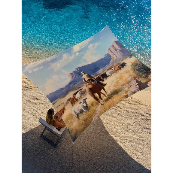 Western Cowboy Horse Sun Shade Sail 14' x 18', Sheep Cow Grasslands Scenery Nature Rectangle Outdoor Sunshade Canopy, Waterproof UV Block Patio Covers for Garden Yard Beach