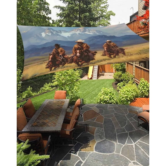 Western Cowboy Horse Sun Shade Sail 6.5'X10' Grasslands Blue Sky Nature Scenery UV Block Outdoor Sail Shades Breathable Waterproof Rectangular Sunshade for Patio Garden Pool Pergola Porch