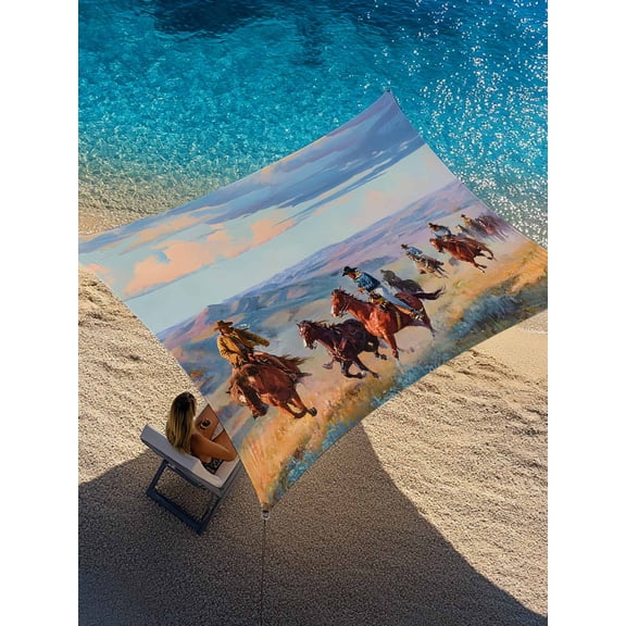 Western Cowboy Horse Sun Shade Sail 8' x 10', Vintage Grassland Scenery Ethnic Rectangle Outdoor Sunshade Canopy, Waterproof UV Block Patio Covers for Garden Yard Beach