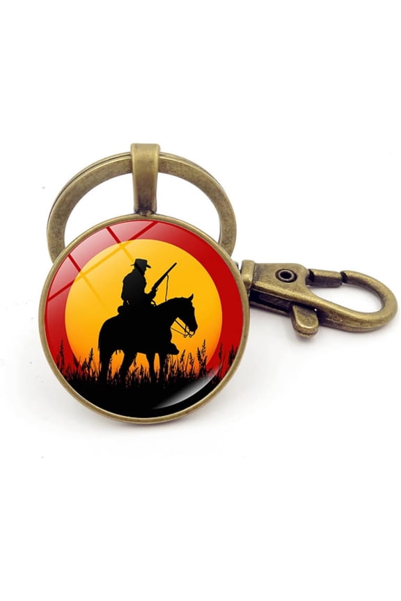 Western Cowboy Keychain Man in Horse with Gun Vintage Keychian Western Keychain for Father's Day