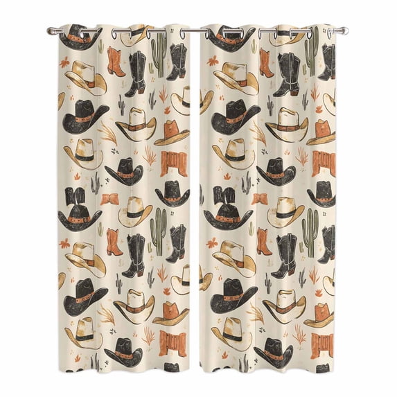 Western Cowboy Kitchen Curtains 96 Inch Length, Country Vintage Art Boots Desert Grommet Top Bedroom Living Room Curtains, Light Filtering Cafe Curtain Drapes 2 Panels Set 104''x96''