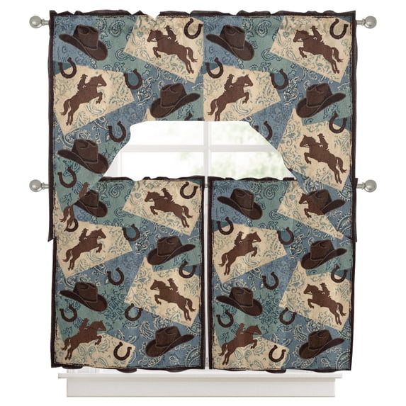 Western Cowboy Kitchen Curtains Swag Valance and Tier Curtains Set 24 ...