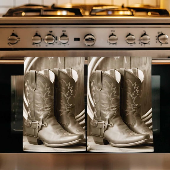 Western Cowboy Kitchen Towels Set of 1, Countryside Boots Retro Ropes Wooden Stripes Absorbent Dish Towels for Kitchen, Microfiber Hand Towel, Quick Drying Tea Towel for Cleaning Dishcloths