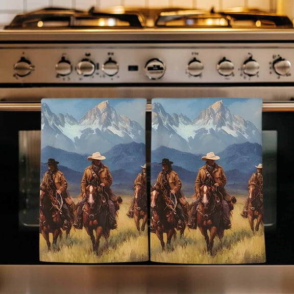 Western Cowboy Kitchen Towels Set of 1, Mountain Sky Grass Nature Scenery Absorbent Dish Towels for Kitchen, Microfiber Hand Towel, Quick Drying Tea Towel for Cleaning Decorative Dishcloths