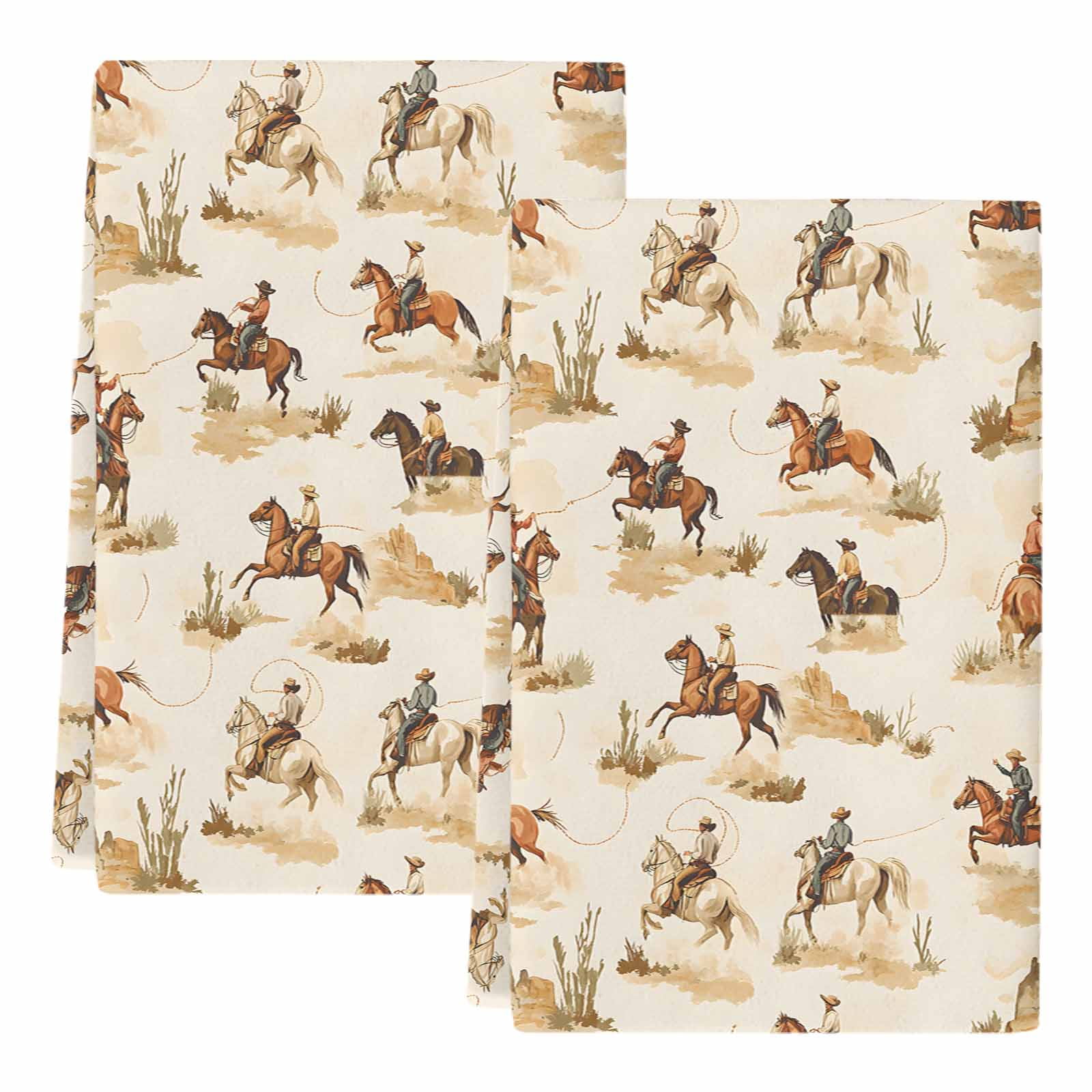 Western Cowboy Kitchen Towels Set of 2, Vintage Country Horse Plants Art Soft Microfiber Dish Towels, Absorbent Quick-Dry Washable Dishcloths for Kitchen Cleaning, Drying Dishes, 18x28 Inches
